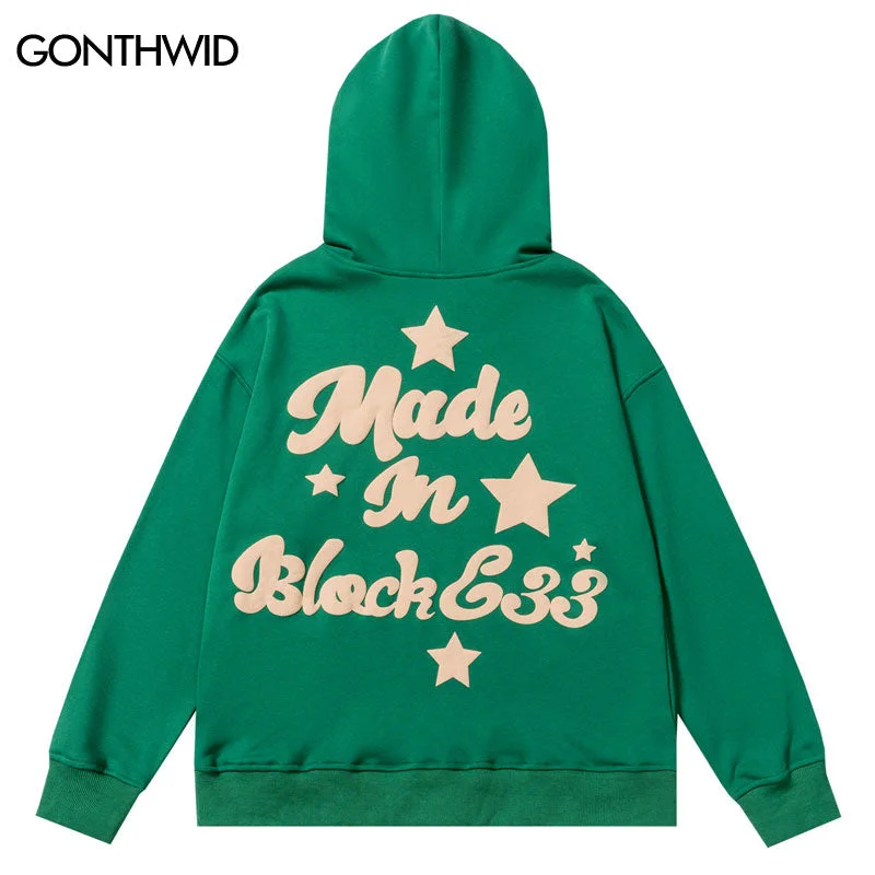 Mens Harajuku Hoodie Sweatshirt Hip Hop Foam Letter Print Hooded Streetwear Casual Punk Gothic Pullover Hoodies Clothing