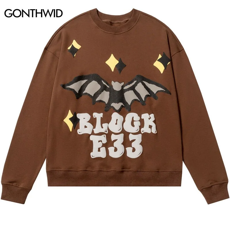 Punk Gothic Sweatshirt Hoodie Hip Hop Bat Letter Print Streetwear Hoodie 2023 Men Harajuku Casual Cotton Loose Sweatshirts Male