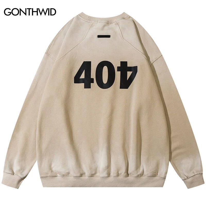 Vintage Sweatshirt Y2K Grunge Hoodie Hip Hop Print Washed Crewneck Pullover Men Harajuku Casual Cotton Loose Streetwear