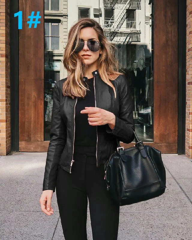 Autumn And Winter Women's Fashion Leather Pu Suit Jacket