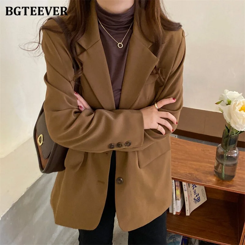 BGTEEVER Casual Loose Women Suit Jackets Long Sleeve Single-breasted Female Blazer Tops 2022 Spring Ladies Outwear