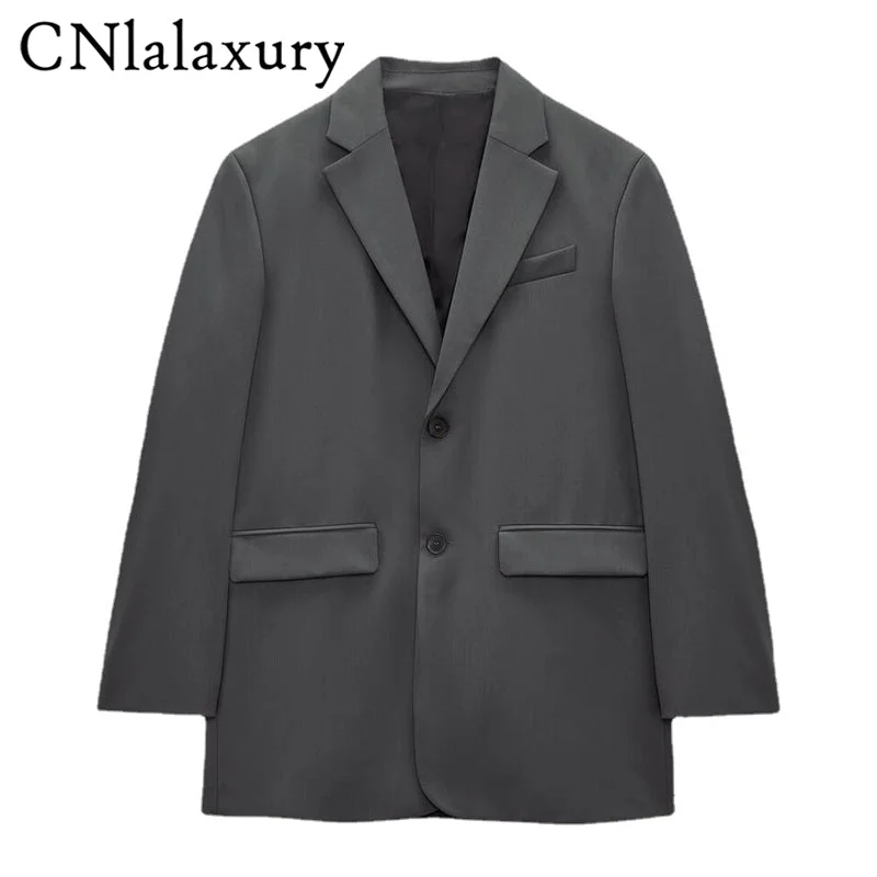 CNlalaxury Spring  Office Lady Blue Oversized Blazer Women Jacket Casual Female Coat Work Suit Femme Outerwear 2023