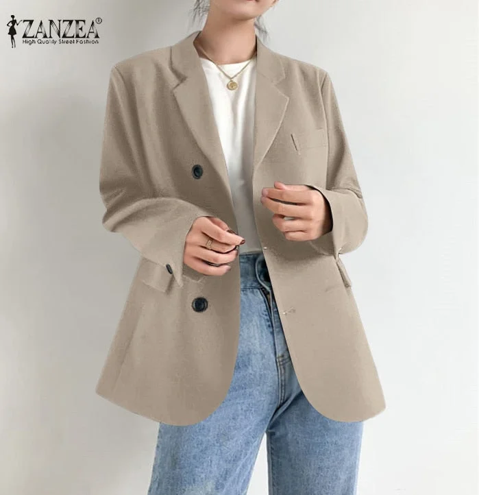 Double-Breasted Coats 2022 ZANZEA Women Casual Long Sleeve Blazer Autumn Office Work Jackets Elegant Loose Female Suits