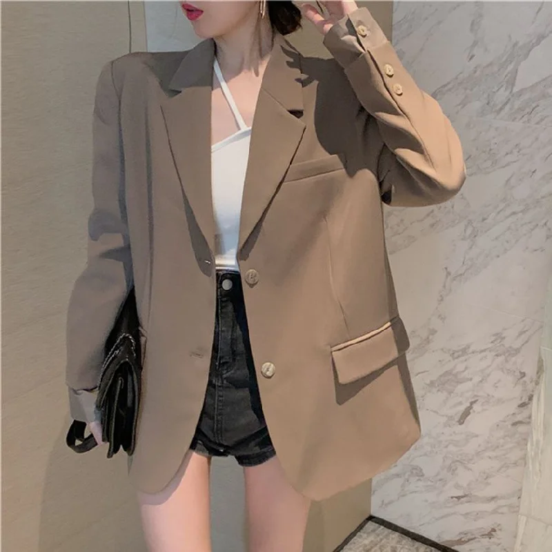 HziriP Casual Femme Blazers Pure Color 2022 OL Autumn Women Elegant Slim OL Streetwear Chic Lady Loose Mujer Jackets