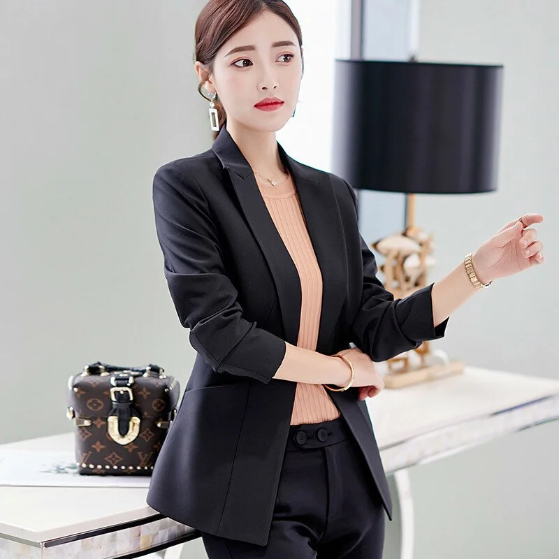 PEONFFLY Women Single Button Long Sleeve Blazer Female Plus Size Suit Office Casual Black Pink Jacket Autumn S-XXL