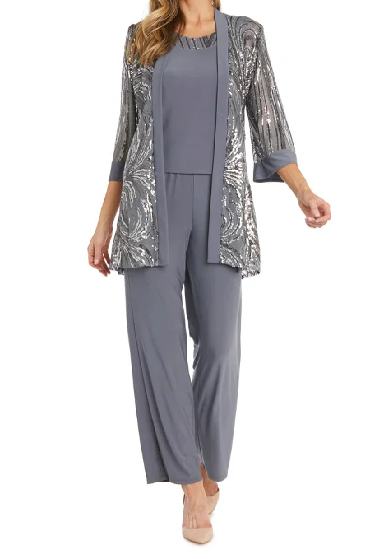 SEQUINED JACKET PANT SUIT - GUNMETAL