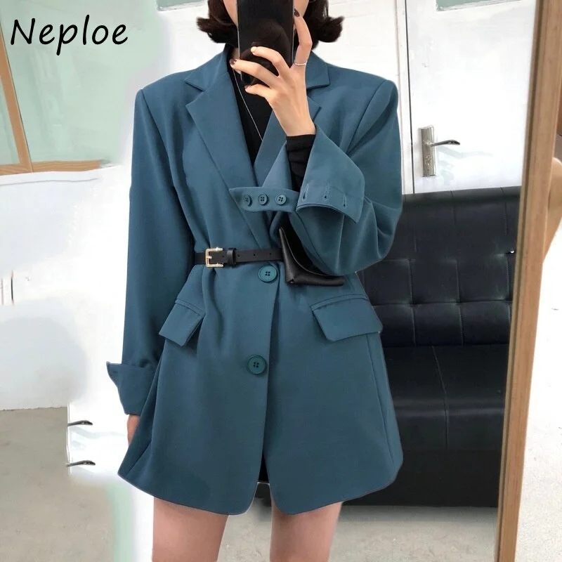 Solid Color Casual Blazers Women Fall 2022 Office Lady Blue Blazer Woman Long Sleeve Loose Two Buttons Jackets Female