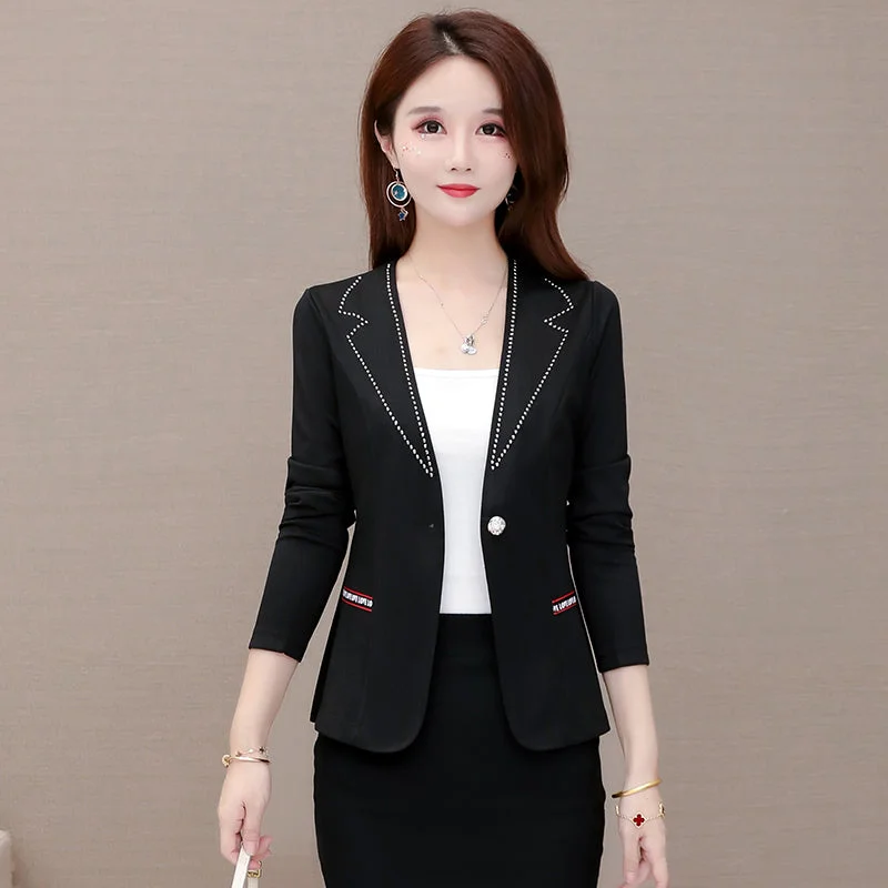 Spring Women Slim  Casual Jacket Long Sleeve One Button Suit Office Lady Work Wear Top Blazer Coat