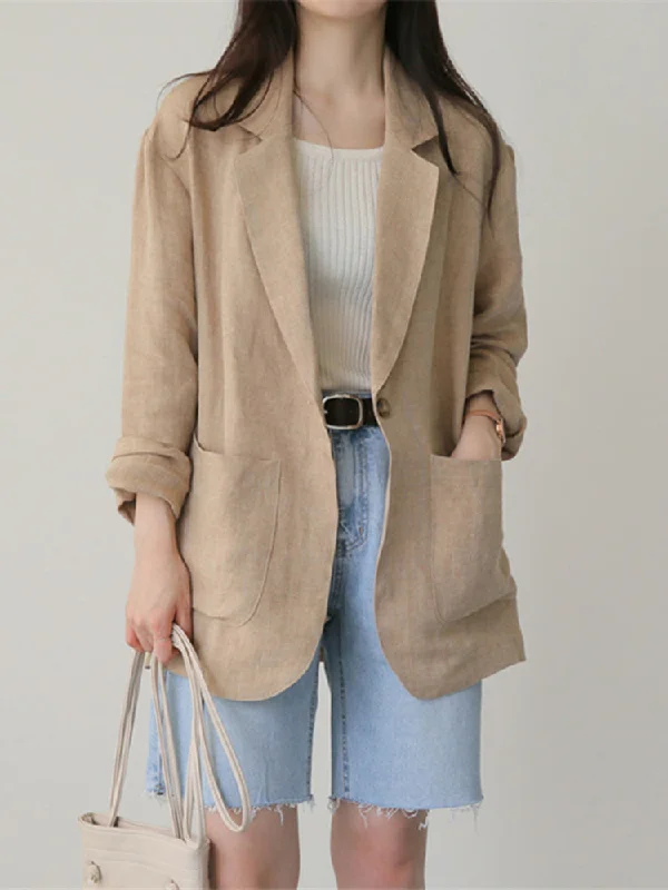 Spring Women's Suit Jacket Temperament Commuter Thin Linen Single Button Casual Loose Cotton and Linen Small Suit Jacket Women