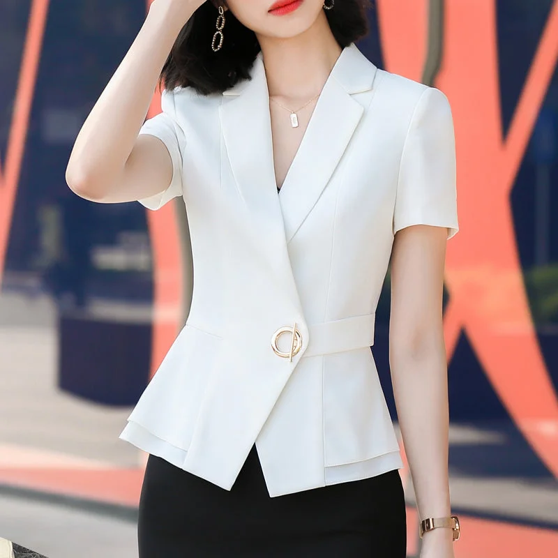 Summer Short Sleeve Designer Thin Blazer Jacket Women's Classic Slim Small Casual Office Lady Blazer Outer