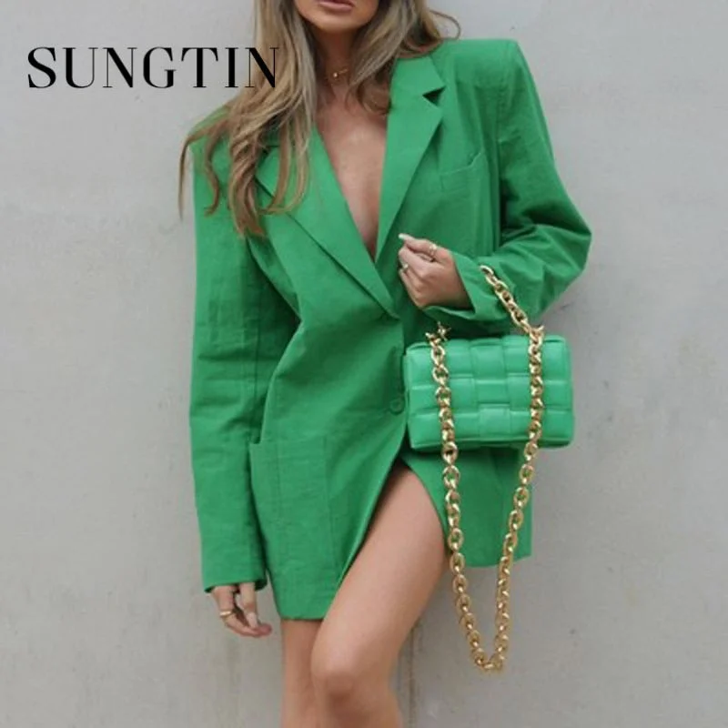 Sungtin 2022 Autumn Winter Blazer Jacket Women Oversized with Shoulder Pads Office Lady Casual Blazer Chic Clothes