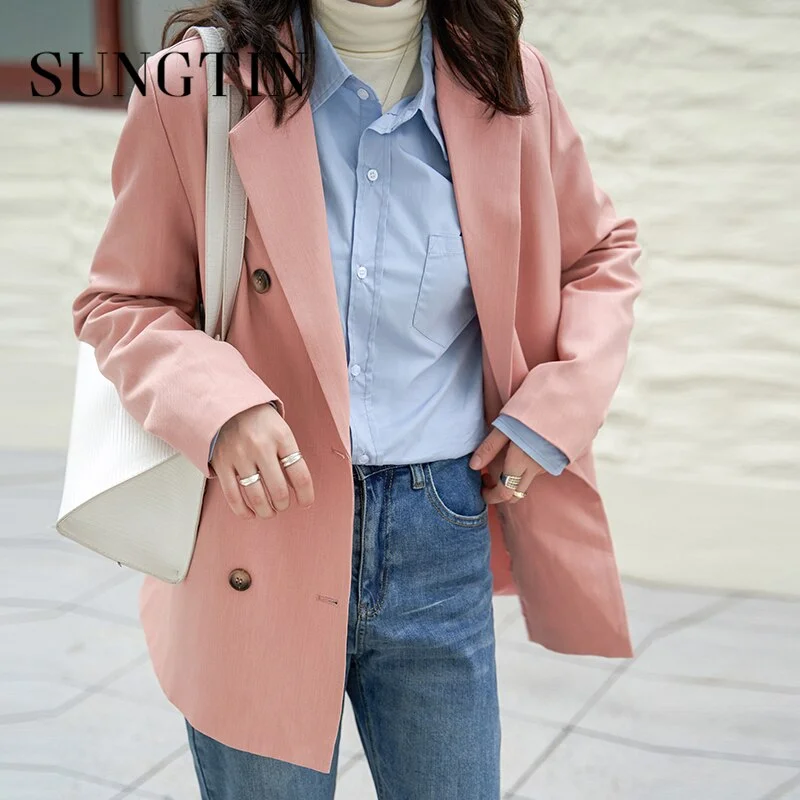 Sungtin Sweet Elegant Office Lady Blazer Jacket Women Loose Casual Black Outwear Spring Suit Blazer Coats Korean OL 3 Colors