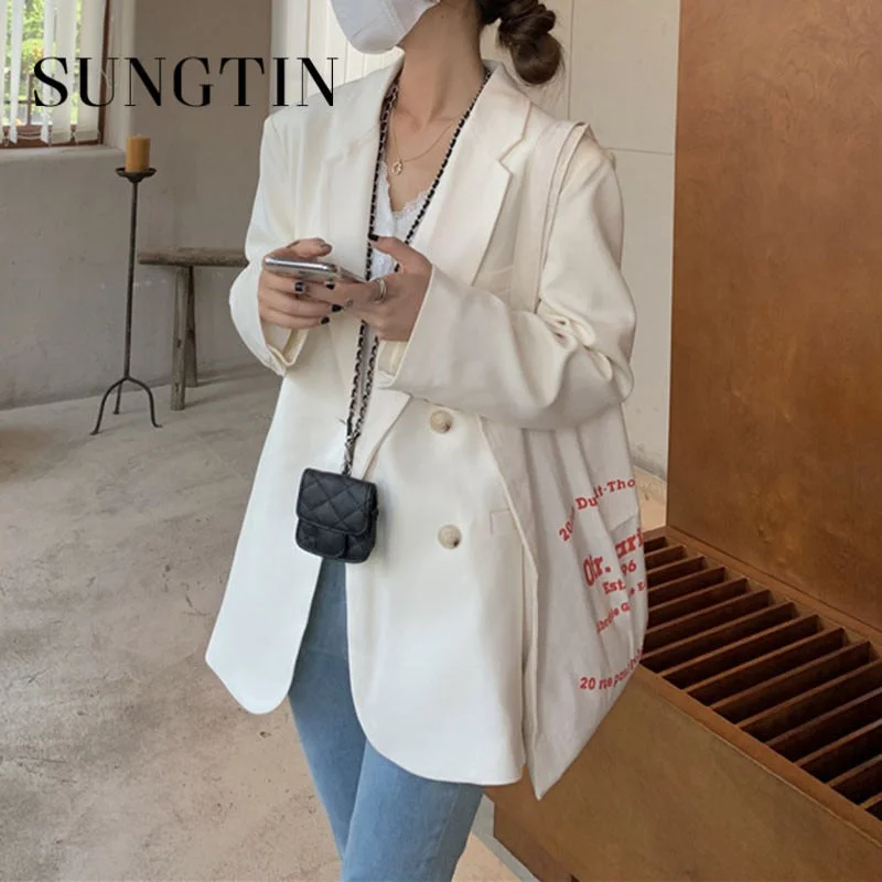 Sungtin Vintage Double Breasted Solid Color Casual Blazer Women Office Lady Coats Korean Chic Oversized Loose Jacket 2022 Autumn Women's Zara jackets Sungtin Vintage Double Breasted Solid Color Casual Blazer Women Office Lady Coats Korean Chic Oversized Loose Jacket 2022 Autumn Women's Zara jackets