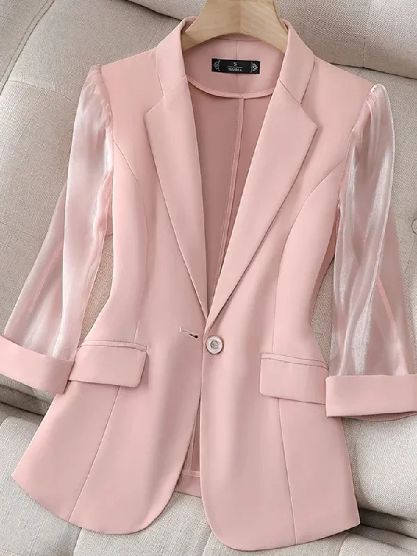 Thin Pink Suit Women's 2023 Spring and Summer Korean Slim Three Quarter Sleeves Casual Jacket Lady Office Blazer