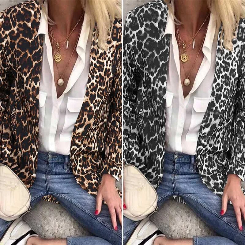 Turn Down Collar Blazer Leopard Printed Women's Blazers ZANZEA 2022 Casual Long Sleeve Coats Lady Loose Jackets Outwear