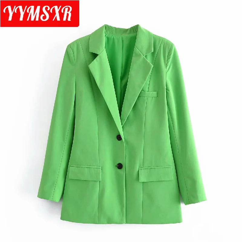 Women Suit Jacket Coat 2022 Fluorescent Green Single-breasted Slim Fit Top Pure Color All-match Casual Clothes Female